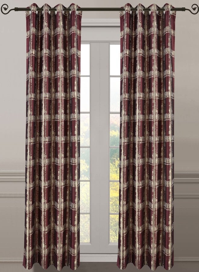 Royal Bedding ستائر رويال بيدينج ستوديو بورغندي، بحلقات علوية، بنقشة جاكار تجريدية، طقم من قطعتين، مقاس كل قطعة 52 × 63 بوصة - Image 1